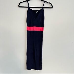 Codigo Navy and Pink Stripe Ribbed Knit V-neck Bodycon Midi Dress Size Small
